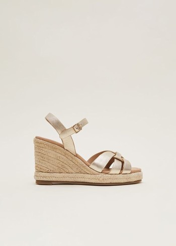 Phase Eight Leather Wedge Espadrilles Heels Gold USA | 8125079-JX